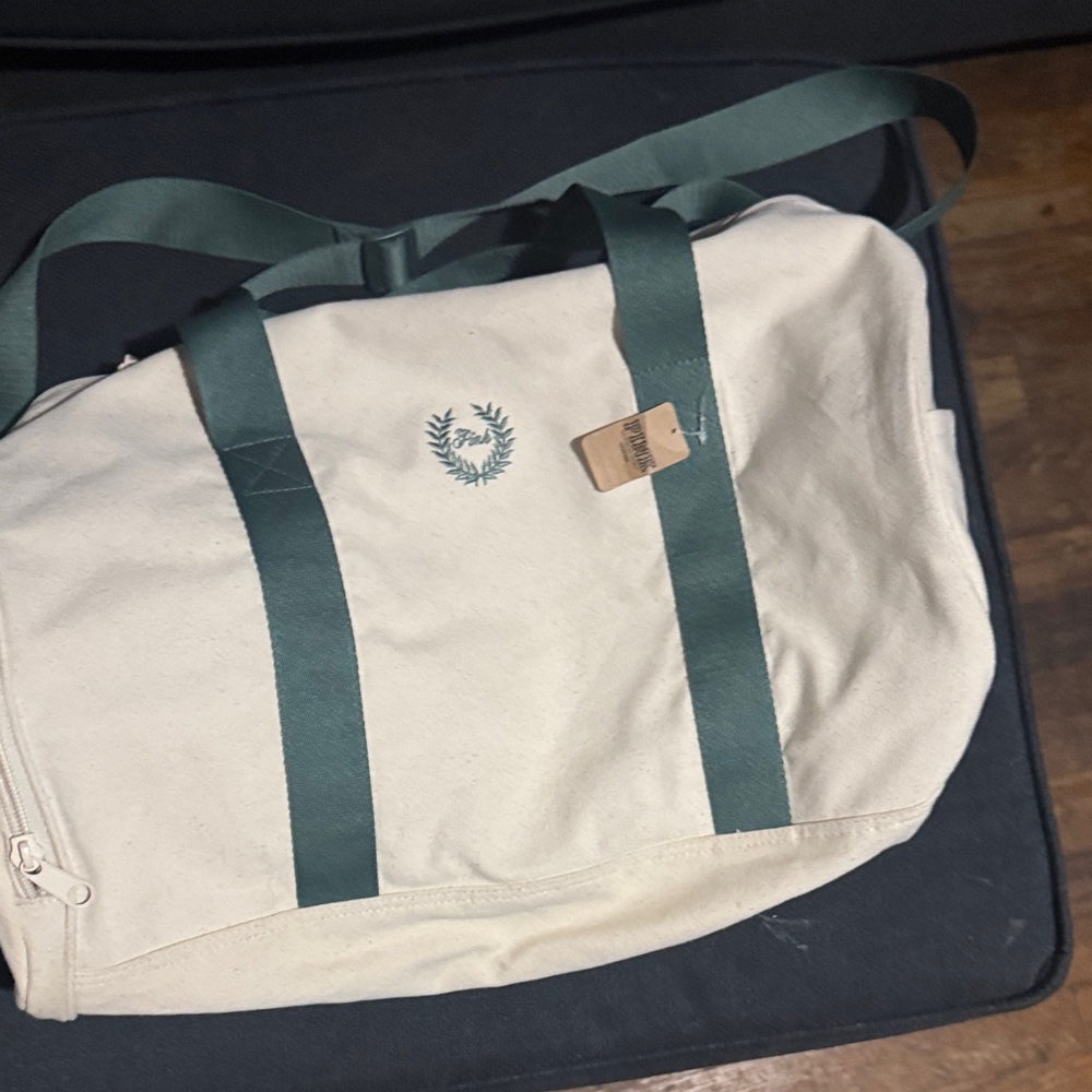 PINK Victoria's Secret Cream and Green Duffel Bag